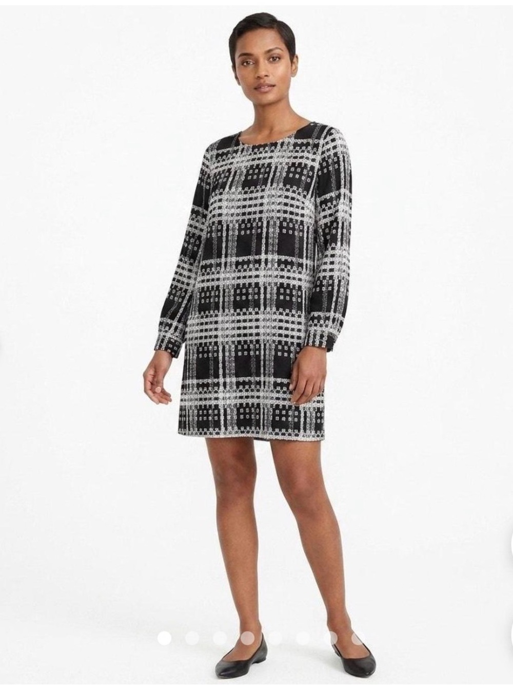Thakoon Black & White Plaid Long-Sleeve Shift Dress